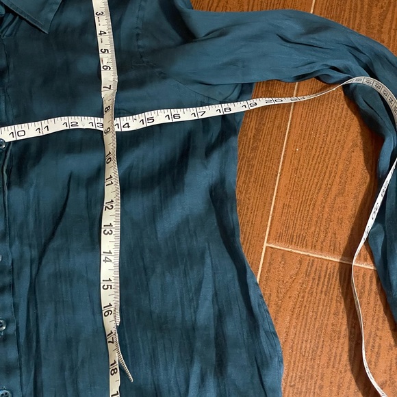 BCBGeneration teal blue button down blouse long sleeve size small cotton stretch - Picture 7 of 11